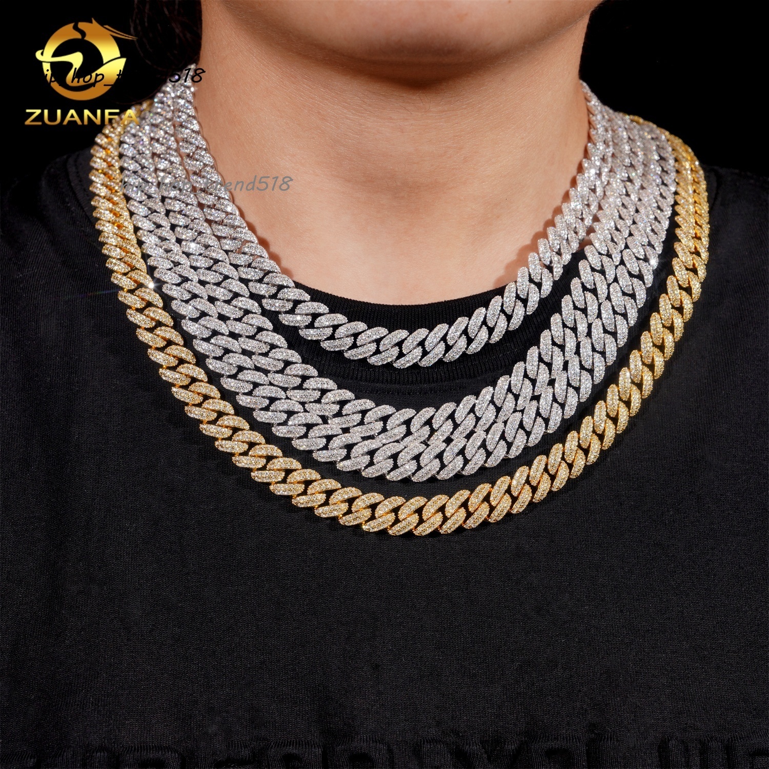 10mm Classic Moissanite Cuban Chain Instock Iced Out Hip Hop Jewelry 925 Silver Pass Diamond Test Miami Cuban Link Chain