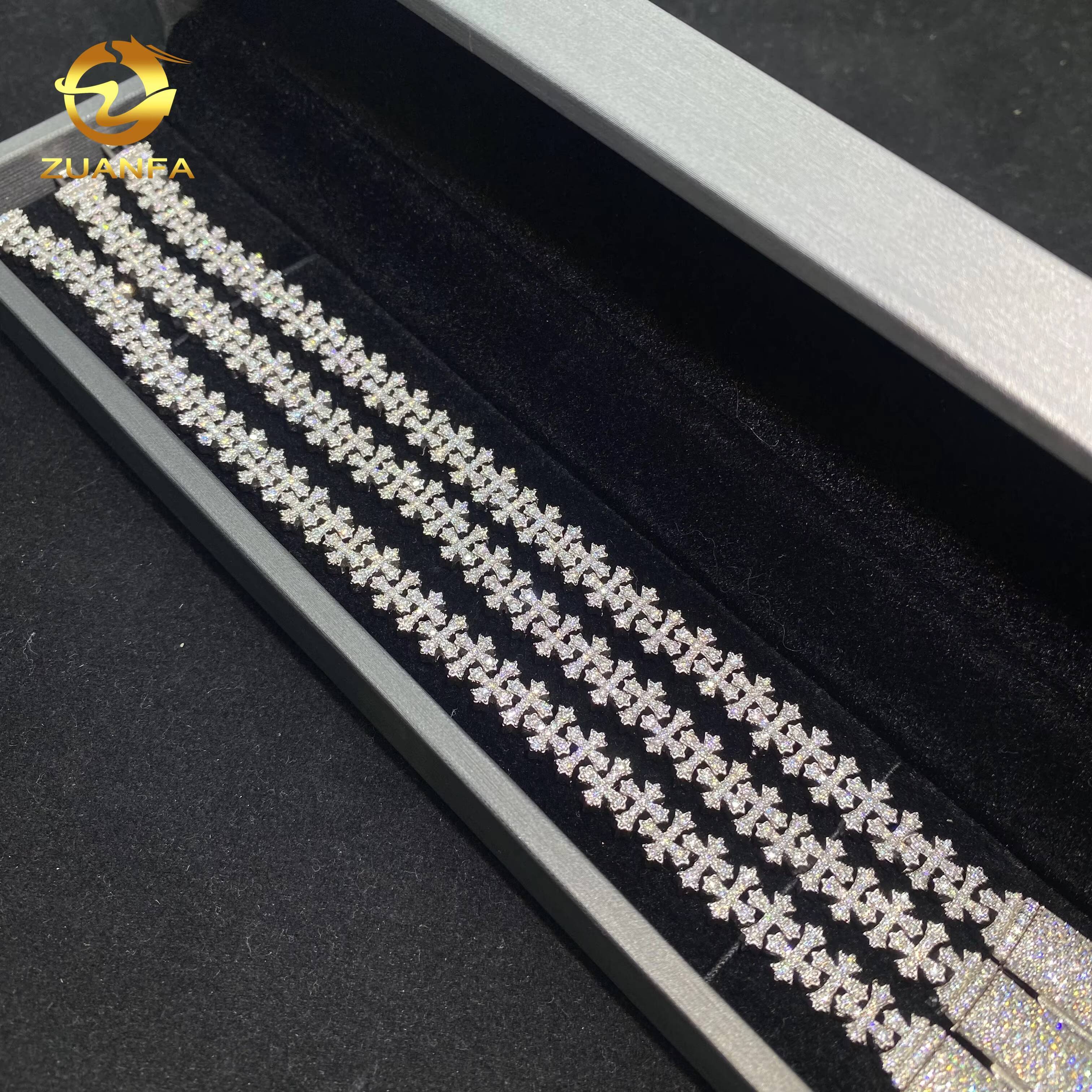 85mm Hip Hop Jewelry Custom VVS Moissanite Bracelet Sliver 925 Cuban Link Chain Diamond Iced Out Cross Necklace Bracelet