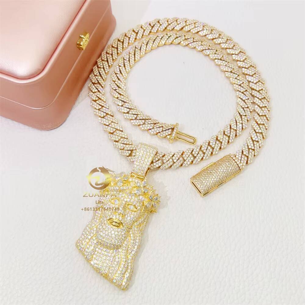 Fashion Hip Hop Jewelry Custom 925 Sterling Silver Iced Out 10mm 12mm Moissanite Cuban Link Chain Bracelet for Men Women