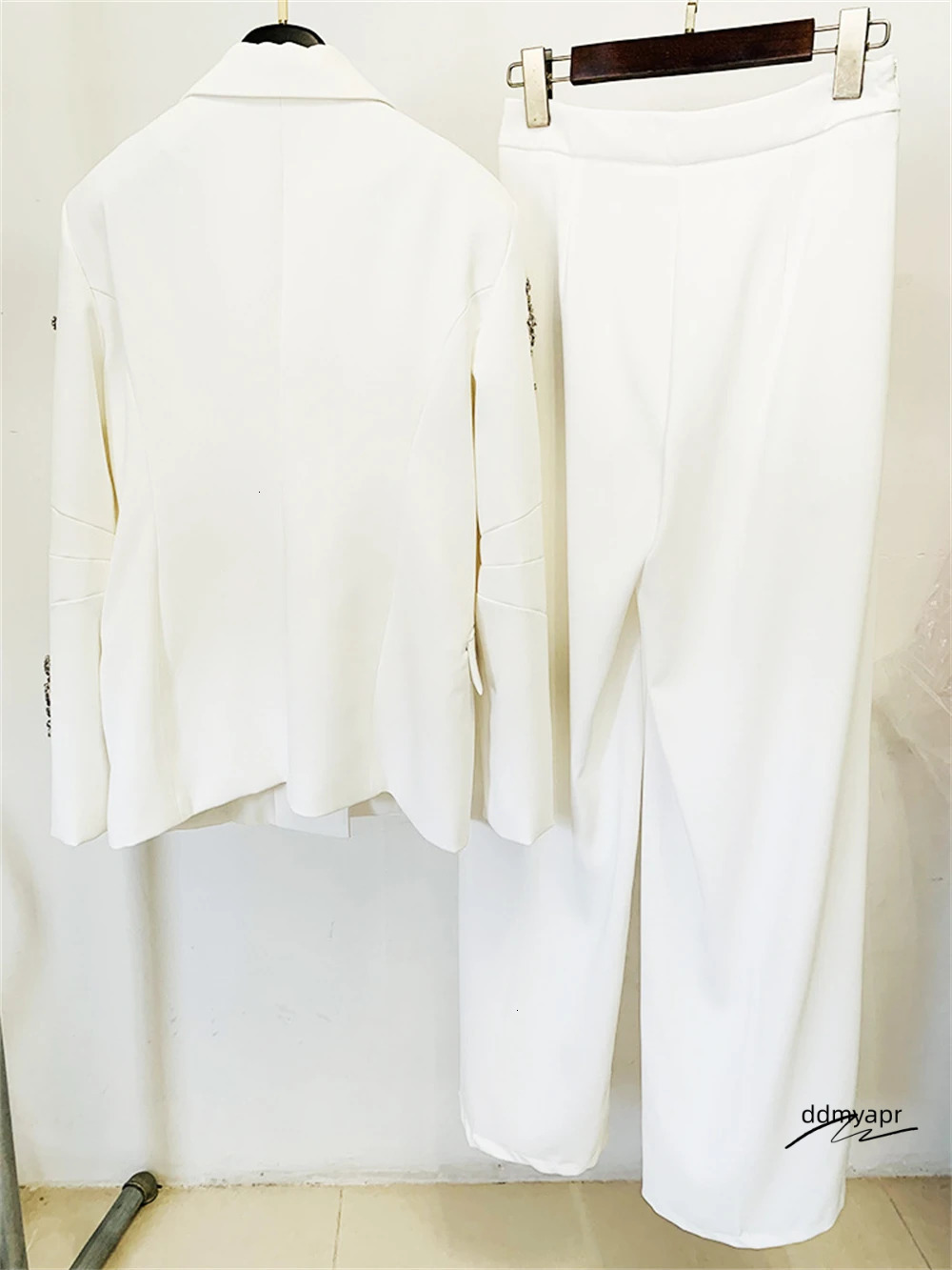 Two Piece Womens Fashion Set Rhie Decal Ultrathin Fit Jacket Wide Leg Pants ddmyday In Stock 241115 ddmyday ddmyday ddmyday