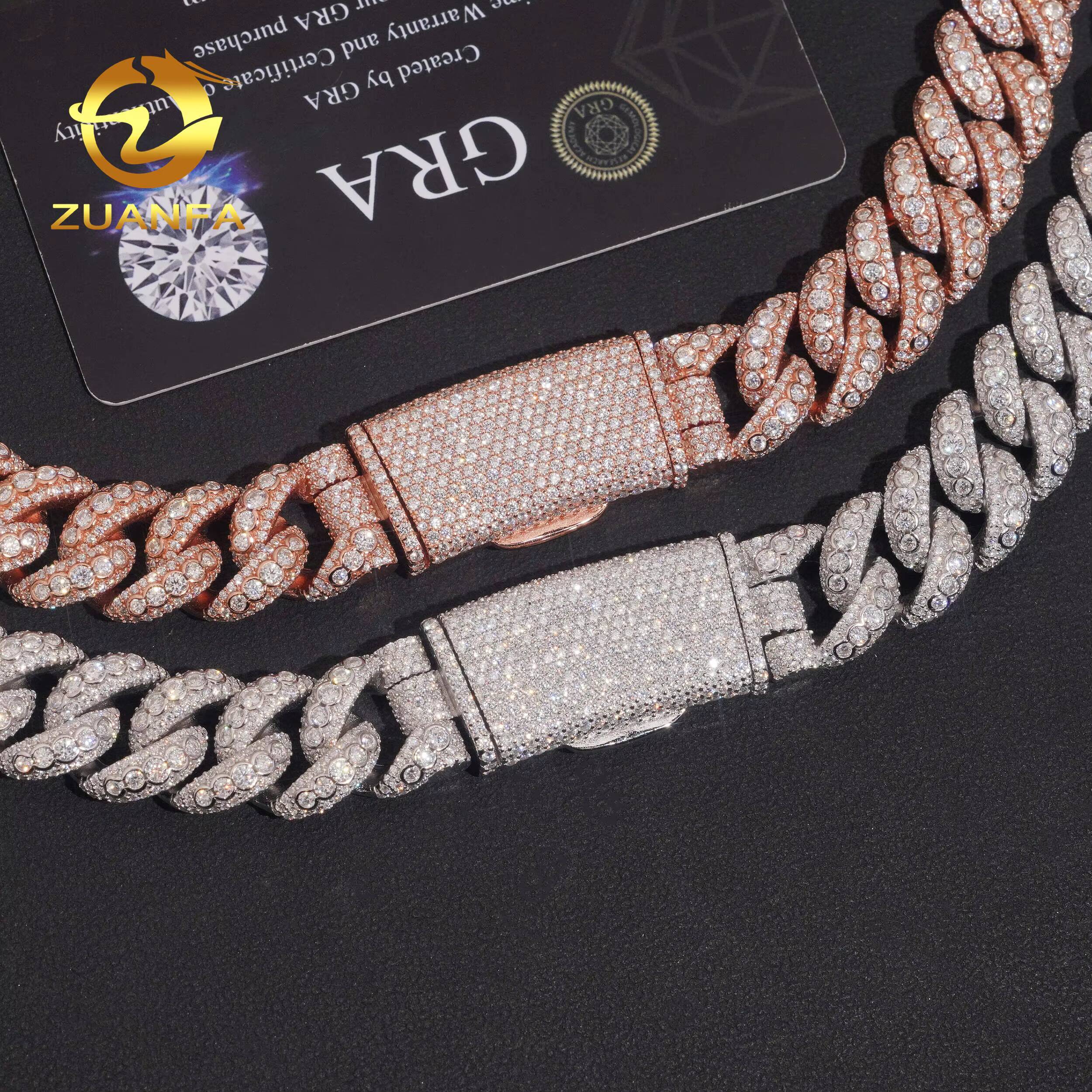 Trendy 15mm Moissanite Hip Hop Style Jewelry 925 Silver Necklace Iced Out VVS Moissanite Diamond Cuban Link Chain Bracelet