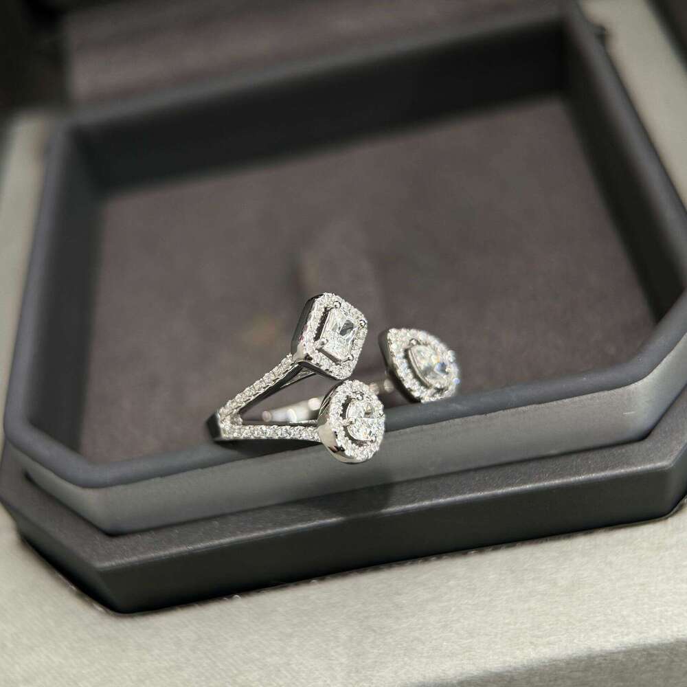 Open Ring for Women, Messi Card, Water Drop, Sugar Cube, Three Diamonds, Irregular, Light Luxury, Simple, Elegant, Unique Design