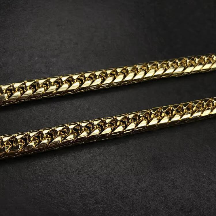 GZYS JEWELRY Wholesale Hip Hop Mens 12mm 60cm 18k Gold Double Row Circular Chain Stainless Steel Chain Necklace