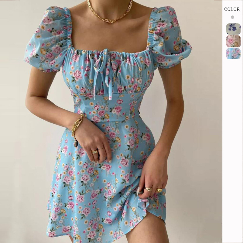 2023 Womens Summer Hot Item HighEnd French Fashion Puff Sleeve Floral Dopamine Outfit Dress Elegant