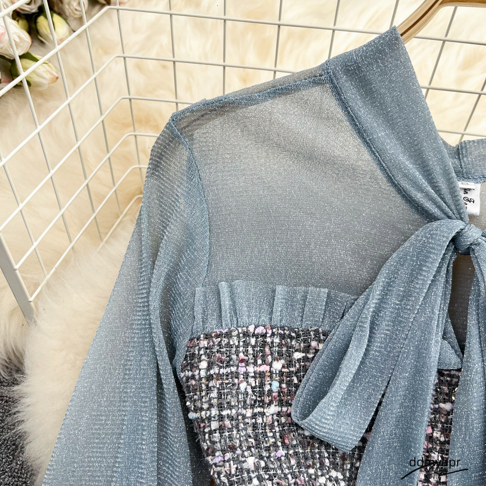 Casual Dresses Elegant Lady Small Fragrance Temperament Ribbon Bow Collar Soft Ruffle Patchwork Tweed Plaid Woolen Ddmydec Buttons Autumn