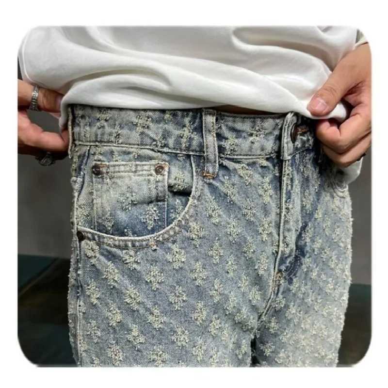 Jacquard All Over High Street Jeans Mens 2024 New Straight Lift Pattern Loose Wide Leg Jeans Casual Boyfriend Jeans Pants Tide W250905