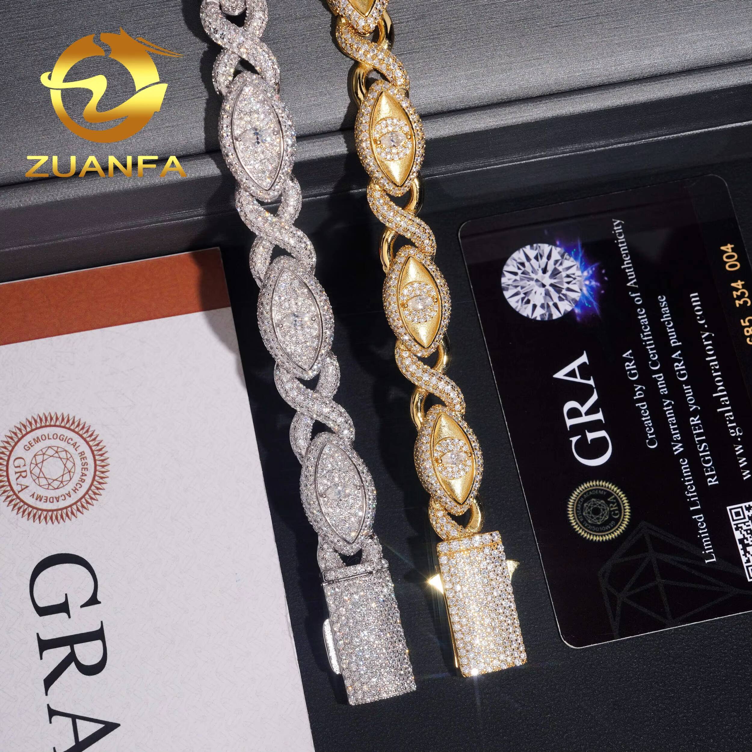 Pass Diamond Tester Hip Hop Style 925 Silver Moissanite Iced Out Marquise Eye Cuban Link Infinity Bracelet