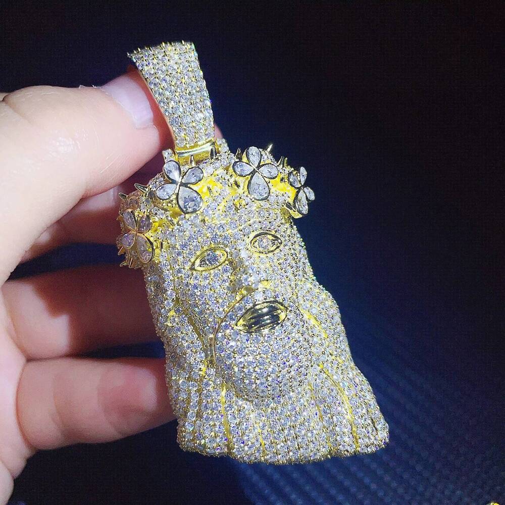Luxury Ice Out Jewelry Silver 925 Mens Vvs Diamond Jesus Head Pendant Moissanite Hip Hop Jesus Pendant