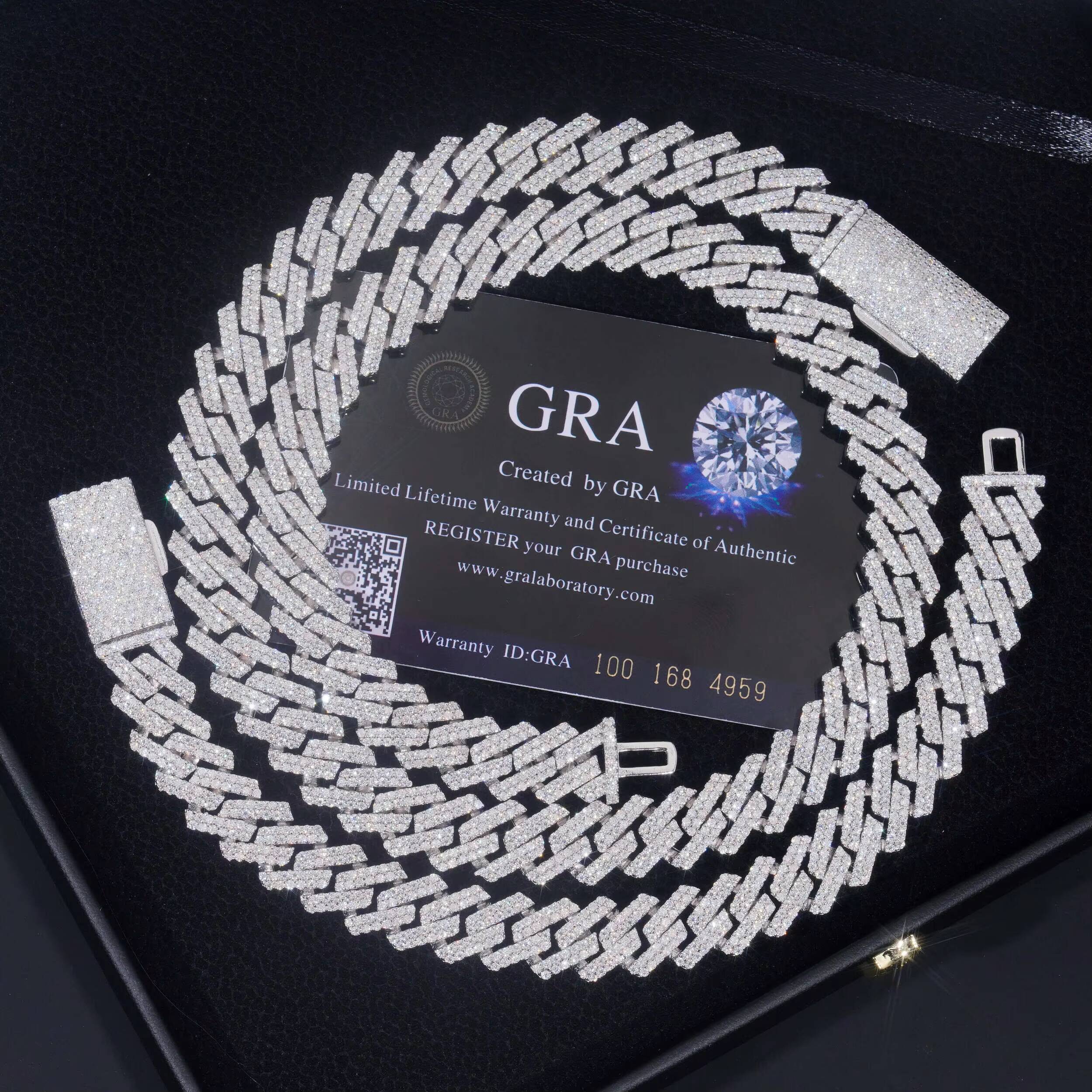 Trend Explosion Moissanite Jewelry 12mm Classic Double Row Cuban Necklace 925 Silver Gold Plated Moissanite Cuban Chain