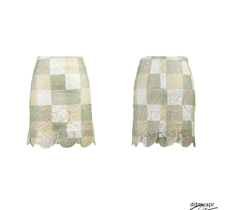 Women Colorful Lace Plaid Straight Short Skirts Elegant Ladies Hollow Out Trendy Zipper Work Wear Floral Pencil ddmyday Wrap Hips Mini Skirt 6111017