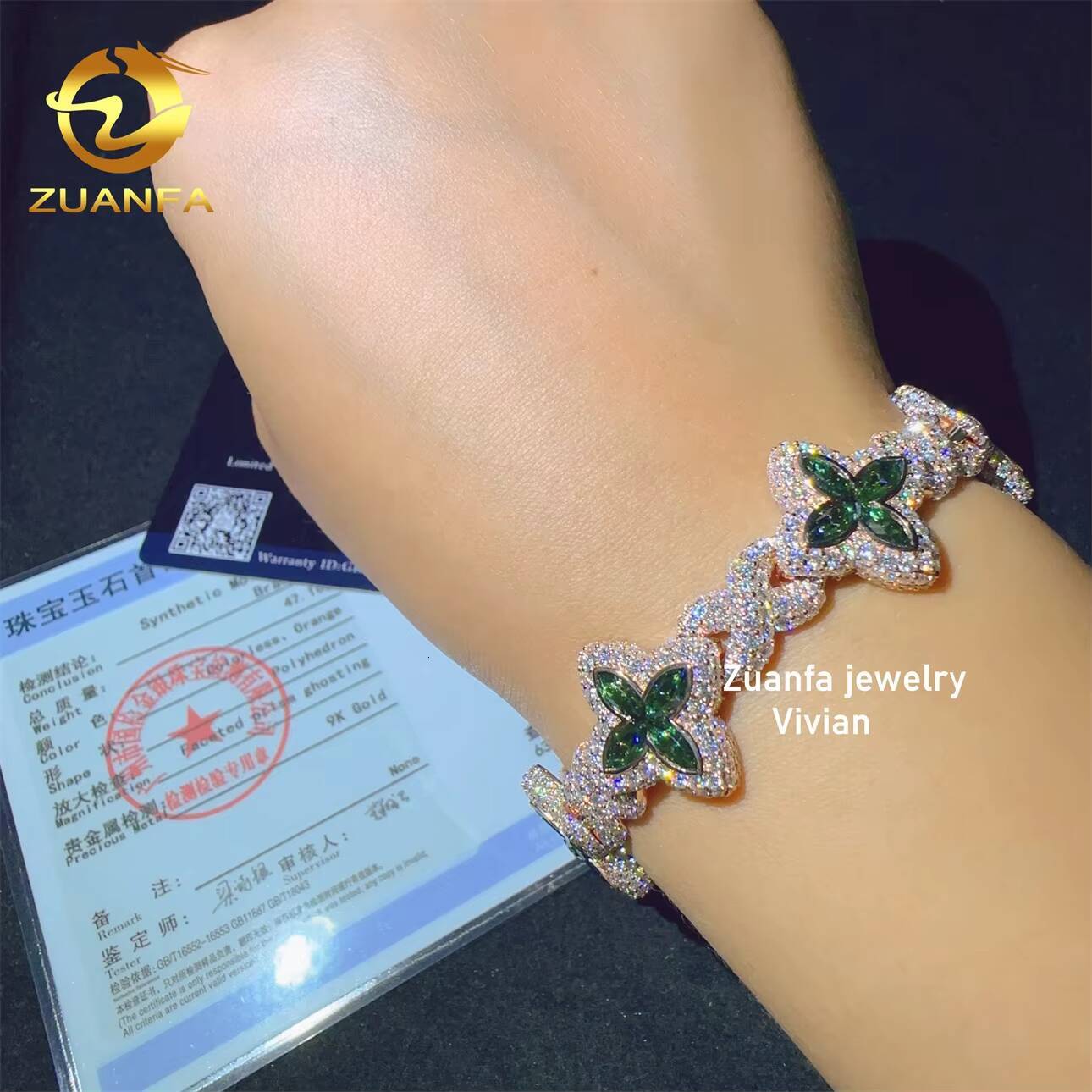 Factory Price Moissanite Hip Hop Jewelry Luxury 9K Real Gold Iced Out VVS Moissanite Diamond Cuban Link Bracelet