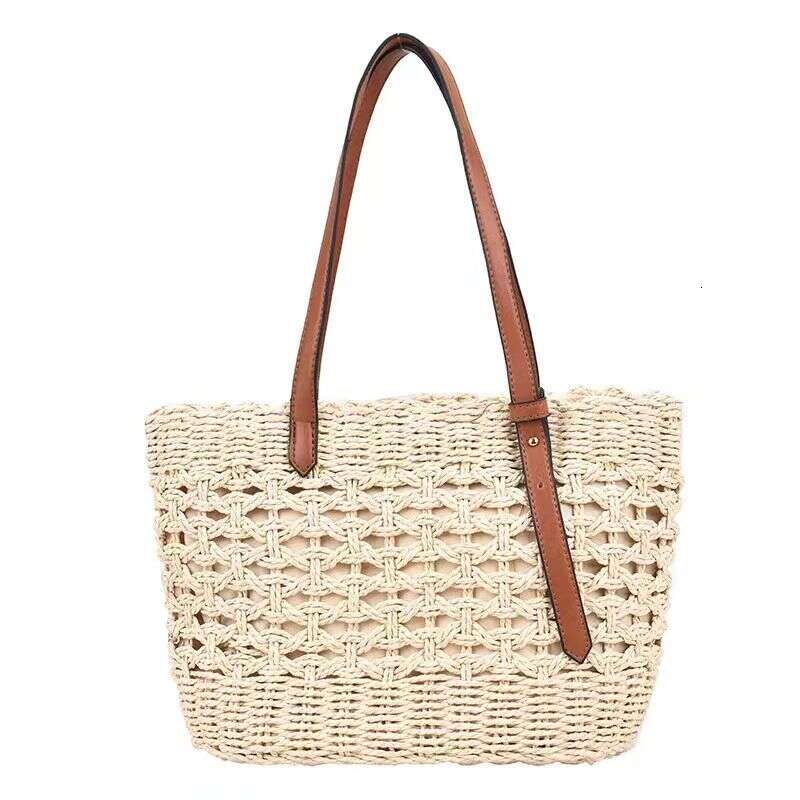Women's Shoulder Vacation Beach Grass Tote Bag, Hand-Held Vegetable Basket, Fashionable Large Capacity Woven Bag