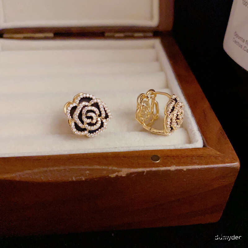 Niche Fashion Double-Sided Camellia Flower Ear Cuffs Internet Celebrity ddmydec Unique Design Exquisite Versatile Super Shiny Earrings ddmydec