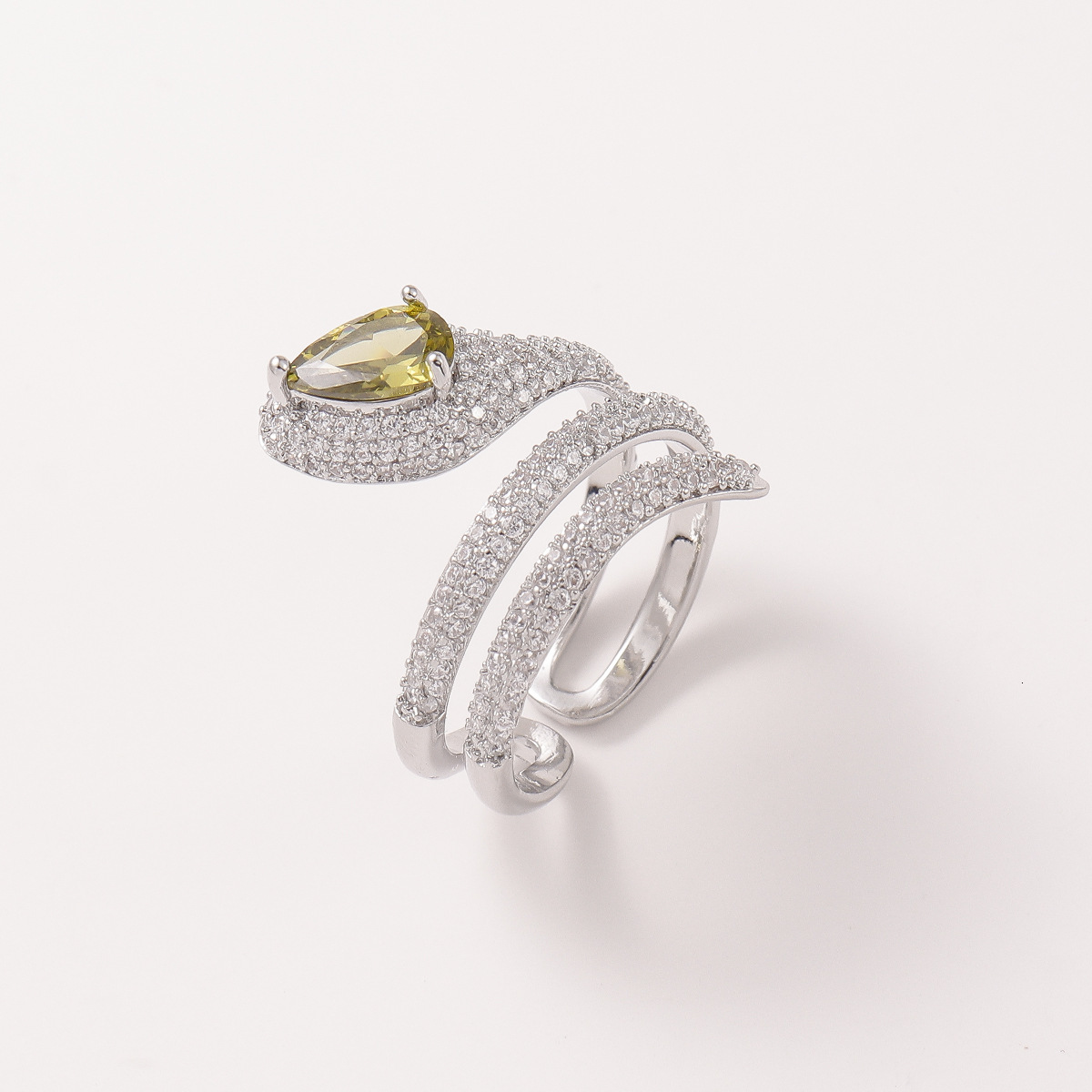 New Snake-Shaped Multi-Layer Snake Micro-Paved Zircon Full Diamond Open Adjustable Index Finger Ring for Women