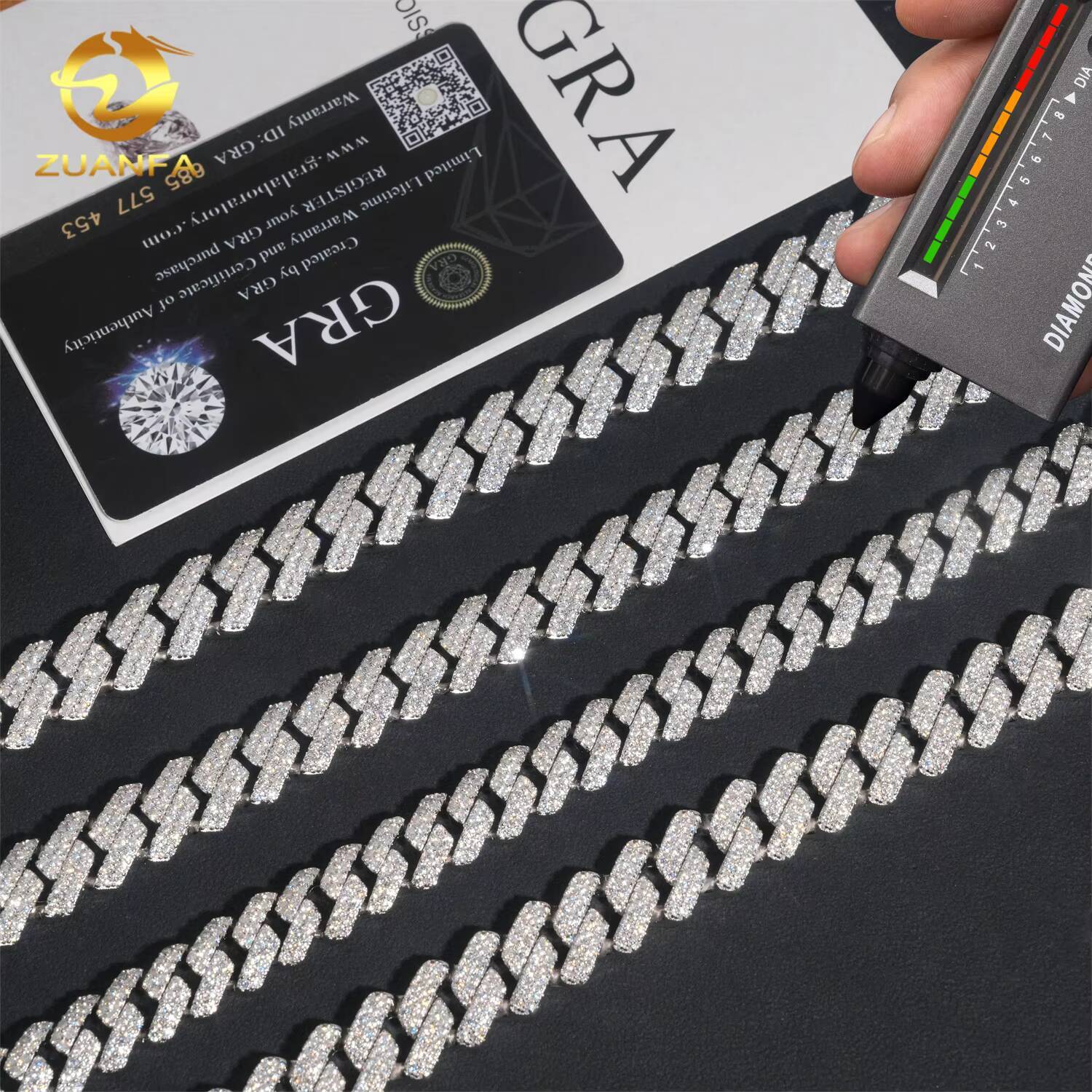 Ready to Ship High Quality 12mm 13mm 14mm Cuban Link Chain Moissanite Hip Hop Jewelry 925 Silver Solid Iced Out Cuban Link