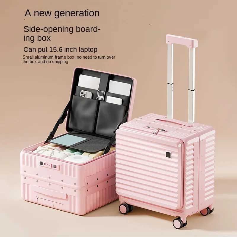 Side Opening Suitcase 1620 inch Boarding Travel Luggage Small Female New Aluminum Frame Short Trip Lightweight Trolley Case Z250905