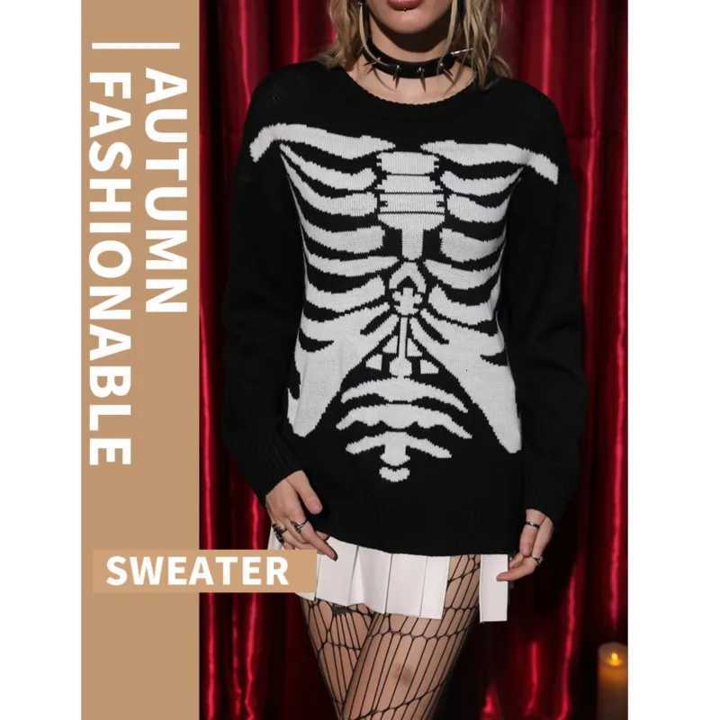 Halloween Pullover Knitted Sweater With Dark Subculture Skull Pattern Loose Long Sleeved Knitted Sweater Womens In Autumn 2024 Z250905