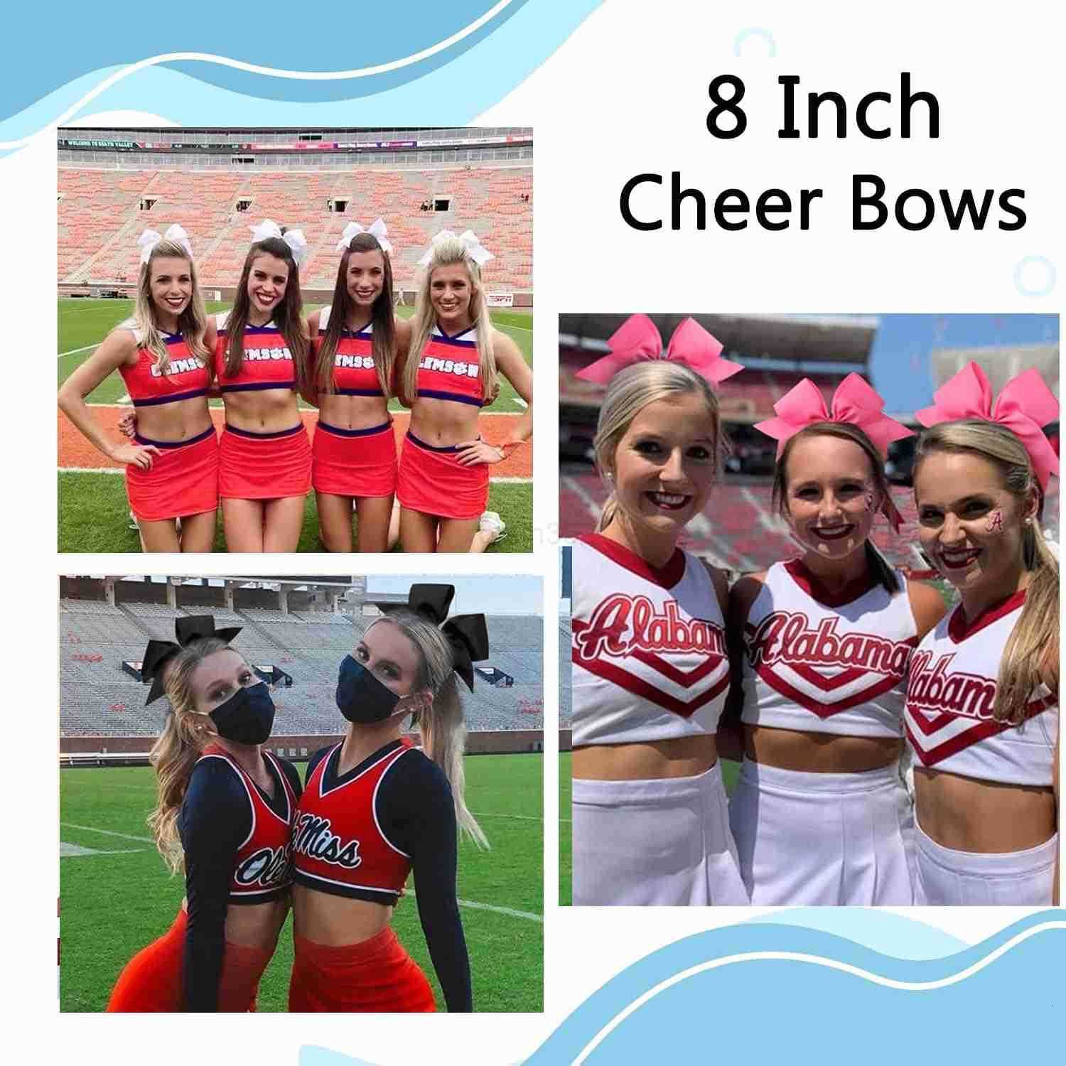 16Pcs Cheerleading Bows Long Tail Skinny Cheer Hair Bows Grosgrain Ribbon Elastic Bands Handmade Ponytail Holder for Cheerleading Girls School College