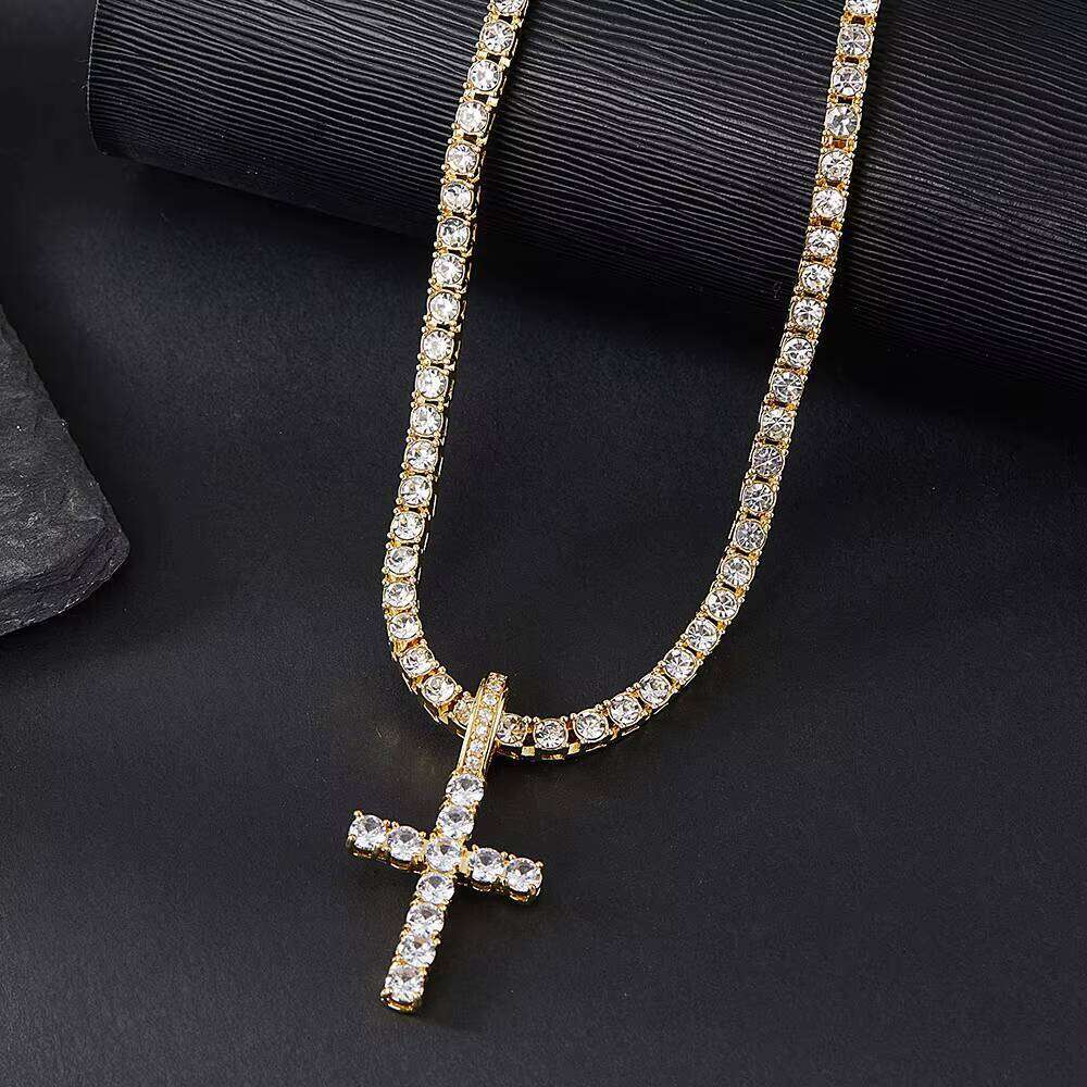 Hip-Hop Jewelry Iced Out VVS Silicon Stone Cross Pendant Tennis Chain Necklace Set