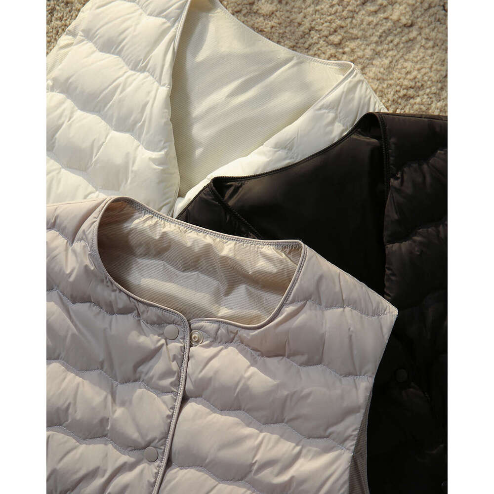 Lightweight Airy Goose Super Warm Layering Vest Round Neck Convertible V-Neck Sleeveless Down Jacket Women's Clothing B5