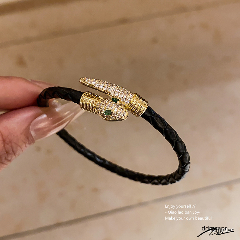 Gold Tone Crystal Encrusted Snake Bracelet With ddmydec Green Eye Details Stylish Fashion Jewelry Gift For Him High Quality And Unique Accessory ddmyd