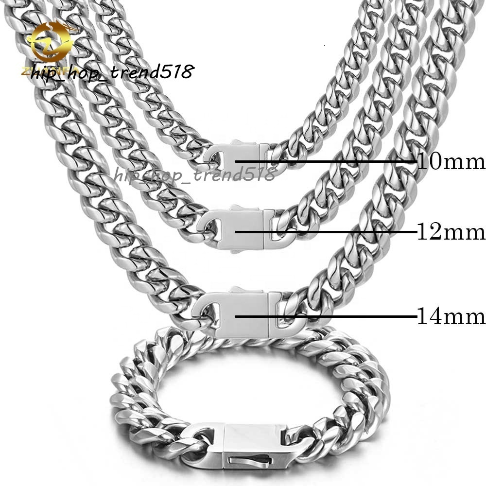 Fashion Hip Hop Jewelry Necklaces Stainless Steel 18K Gold Plated Cuban Link Chain Spring Clasp Chains for Men