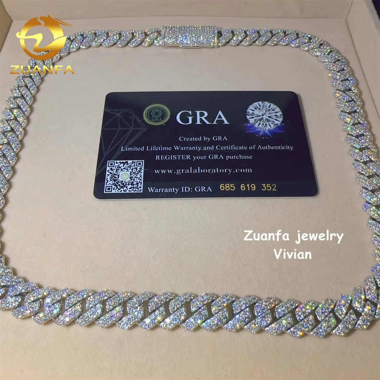 Hip Hop Jewelry 12mm Fashion Sterling Silver 925 VVS Moissanite Diamond Iced Out Miami Cuban Link Chain Necklace