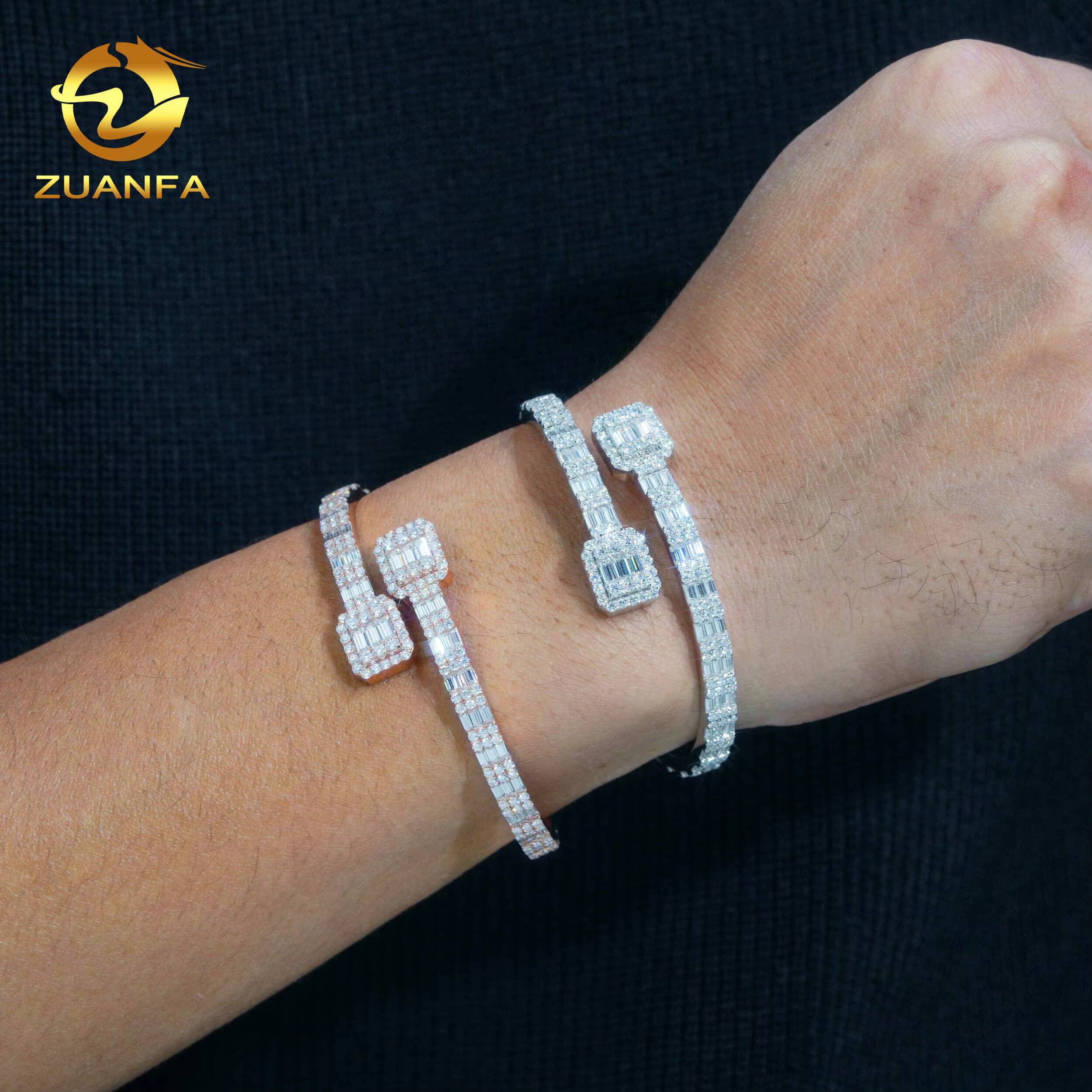 Iced Out Hip Hop Jewelry Cuban Bracelet 925 Sterling Silver Vvs Moissanite baguette Cut Diamond Cuff Bangle Bracelet Menwome