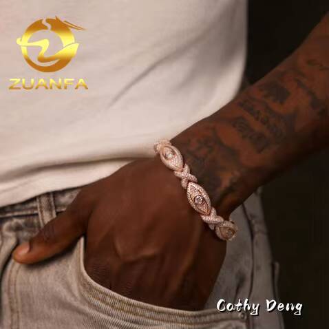 Fashion Rapper Hip Hop Jewelry Evil Eye Diamond Bracelet Men 925 Silver Iced Out Moissanite Bracelet Men