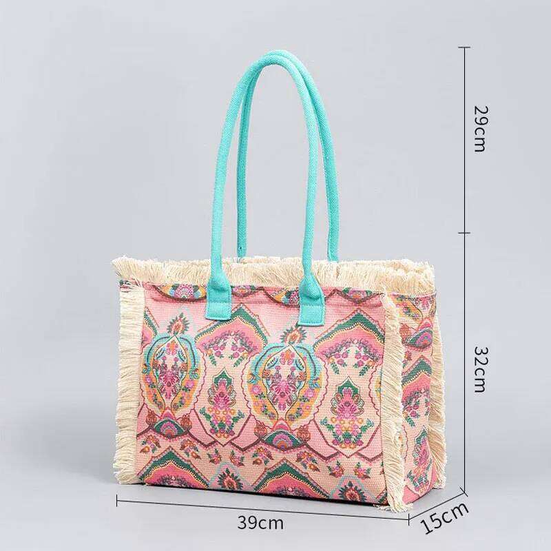 Bohemian Vintage Tote European and American Fashion Canvas Shoulder Bag Large Capacity Zippered HandbagShopping storage handbag