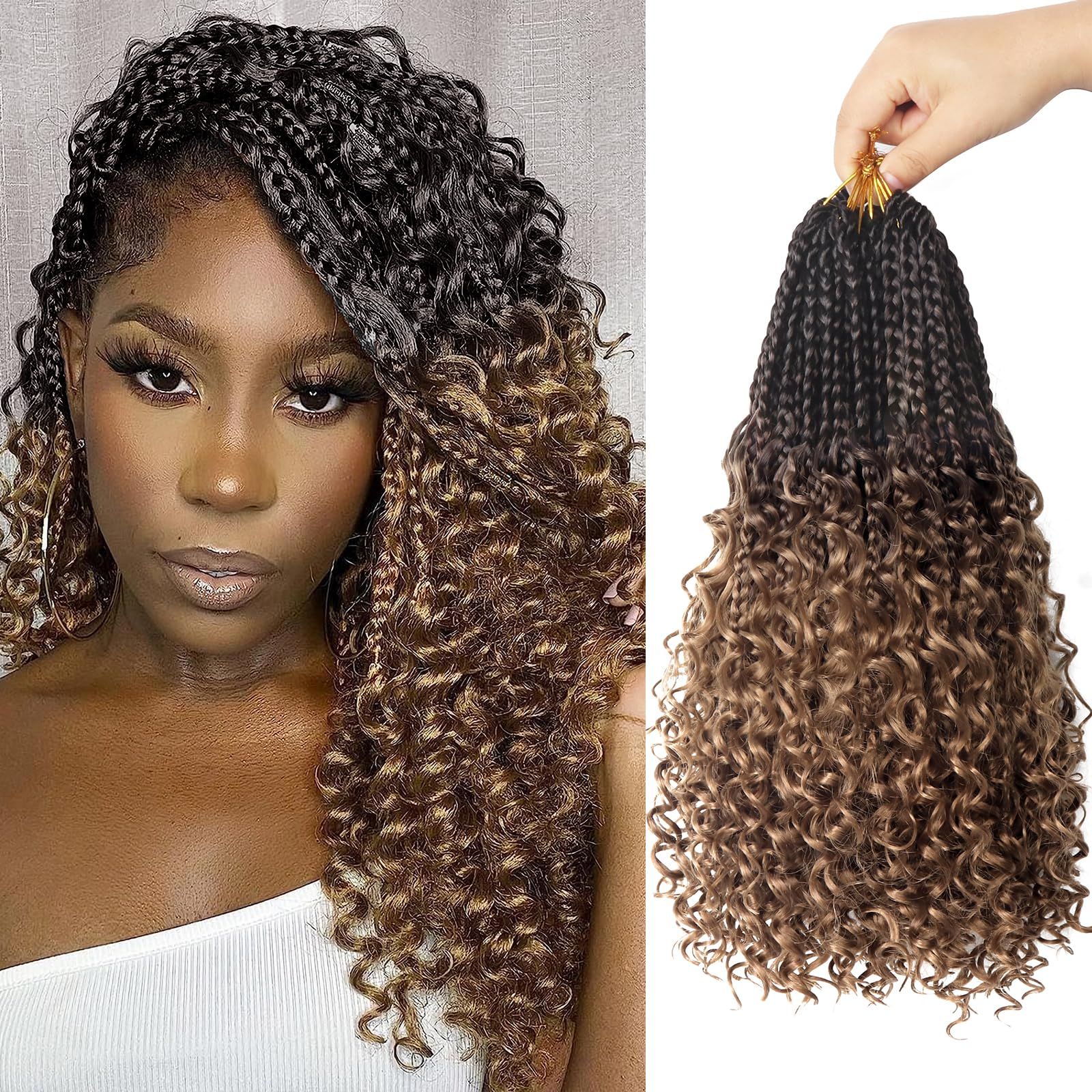Goddess Bohemian Box Braids Crochet Hair - 30 Inch Curly Ends, 6 Packs Synthetic Curly Wave Ends Pre Looped Braiding Hair Extensions For Thin Hair Dai