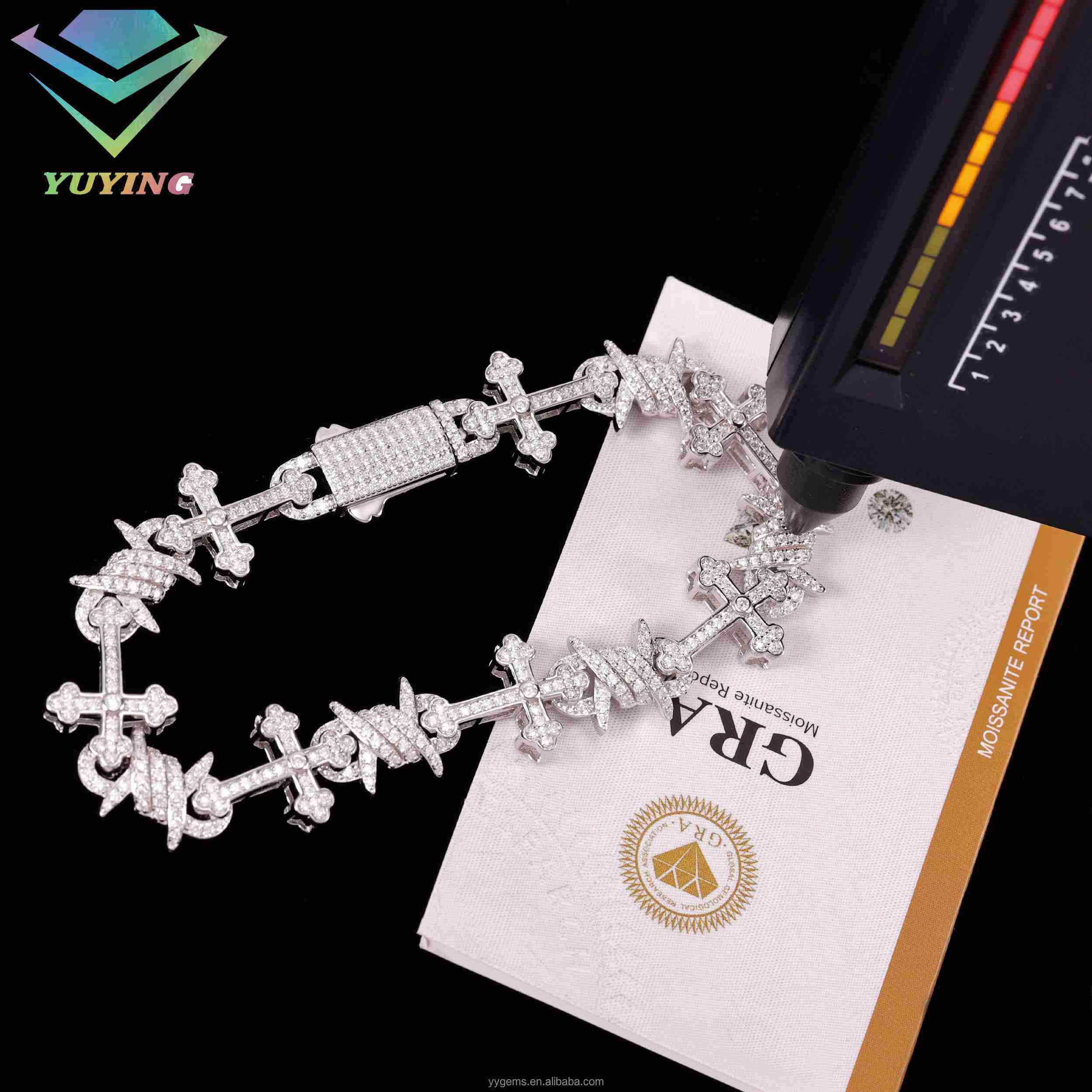 VVS Mossanite Cross Cuban Bracelet Fine Jewelry 10mm S925 Silver Men Women Bracelet Iced out Moissanite Hip Hop Cuban Bracelet