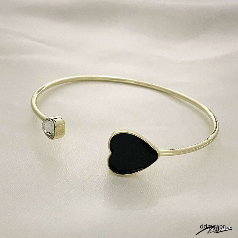 Collections Adjustable Heart Bracelet ddmydec - Trendy Korean-Style Cuff Bangle With Crystal Accents For Women (Red/Black, 8.4G Lightweight) ddmydec