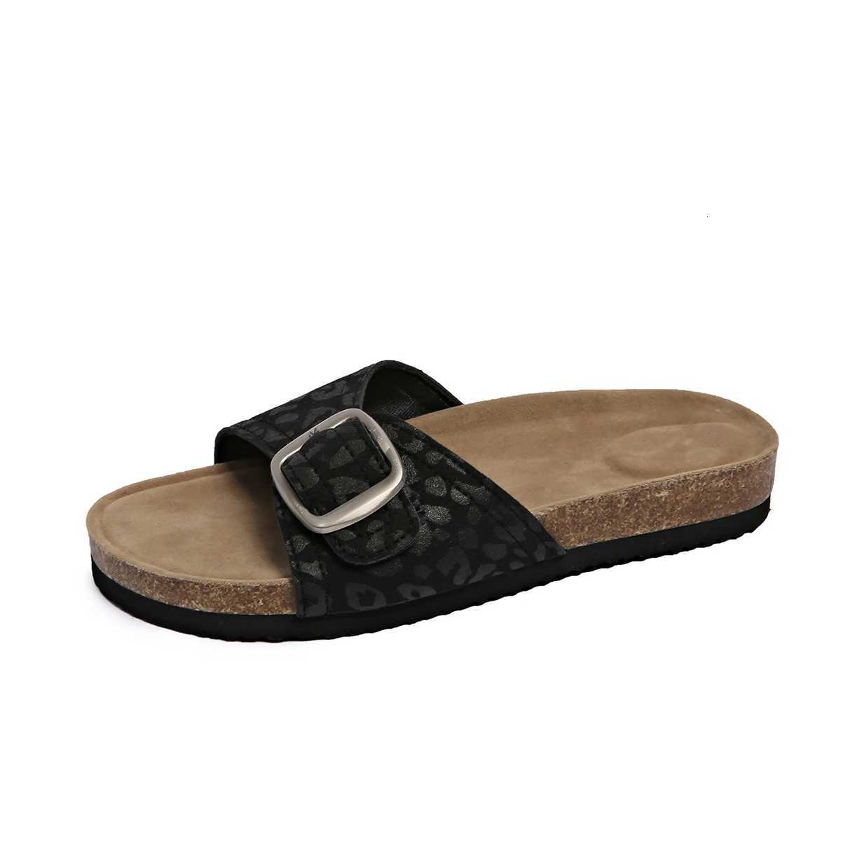 Summer Womens Leopard Print Cork Thick Soled Slippers New Woman Nonslip Outdoor Flat Mules Bottom Beach Slides Women Slippers W250905