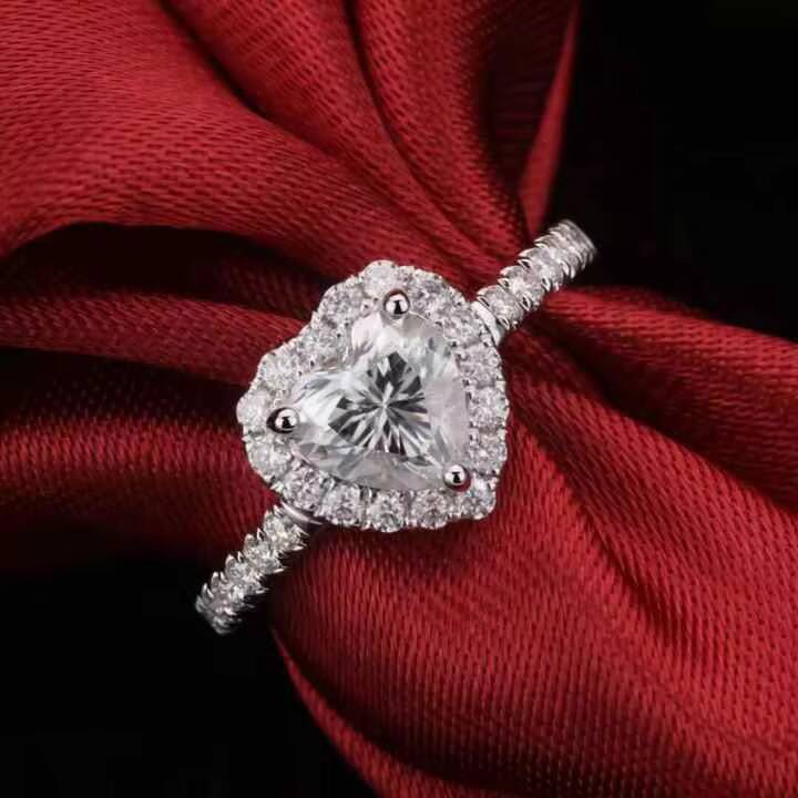 VOAINO Women Jewelry Classic Wedding Ring Heart Shape Halo Solid Gold Diamond Engagement Ring