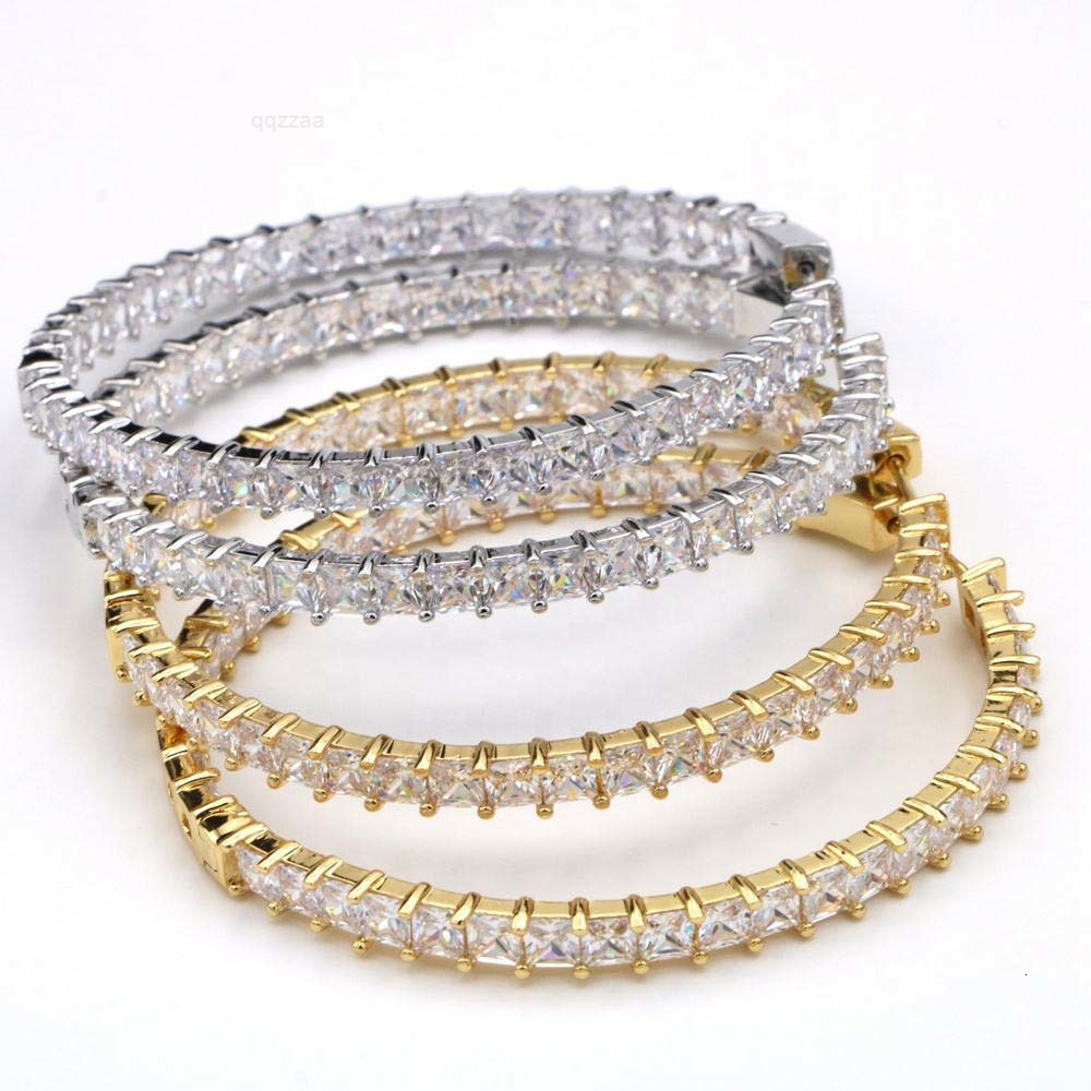 Shinny Super Huge Square Cut Moissanite Large InsideOut Baguette 6cm Hoop Earrings 18k White Gold Iced Out