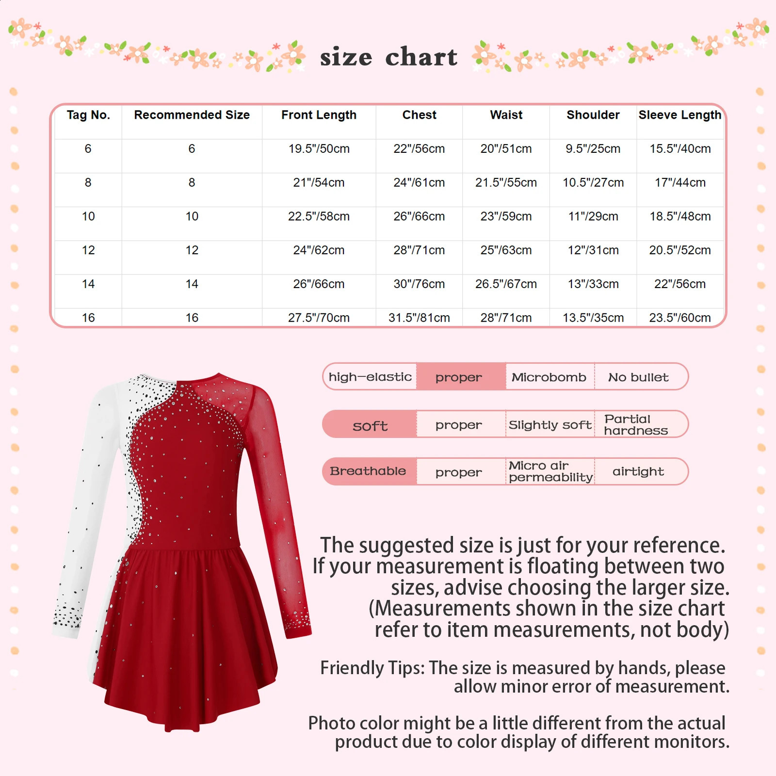 Girls Figure Ice Skating Dresses Long Sleeve Rhinestone Tights Gymnastics Dress Leotard Ballet Dance Performance Costume 250904