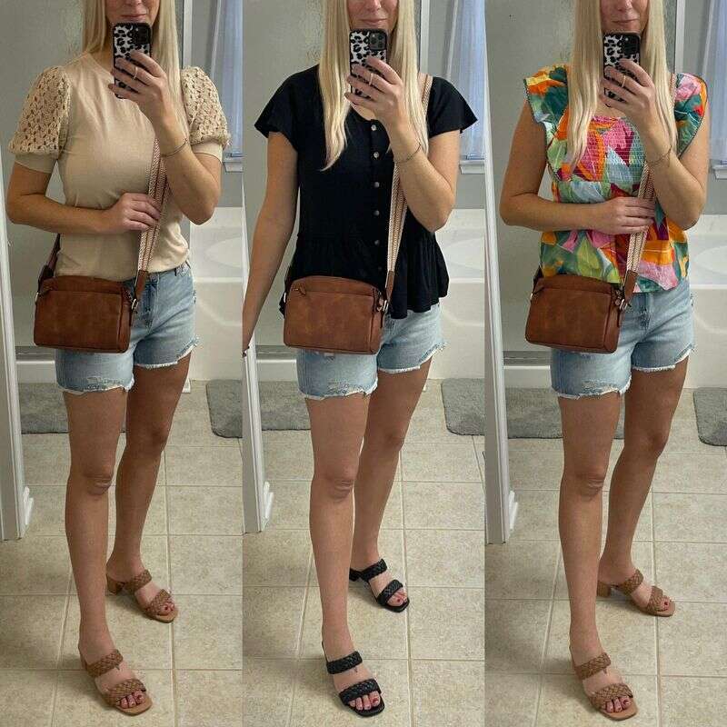 New Women's Small Crossbody Three Zippers Phone Leather Handbag With Colorful Strap Shoulder Bag