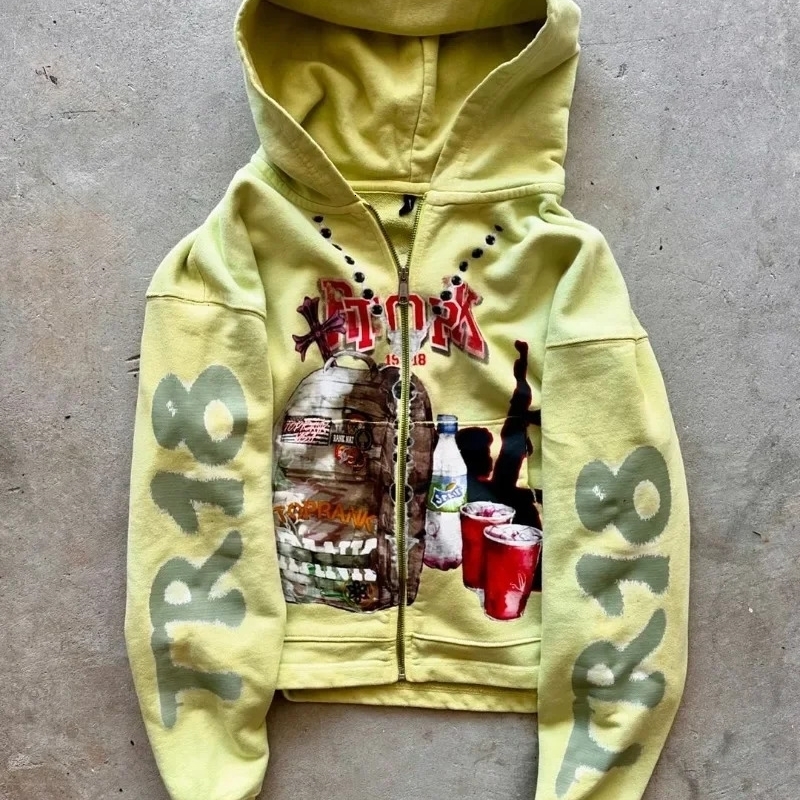 Loose and Oversized Hoodie American Retro Animation Printed Zipper Sweatshirt Fashionable Versatile Personalized Clothing 250904