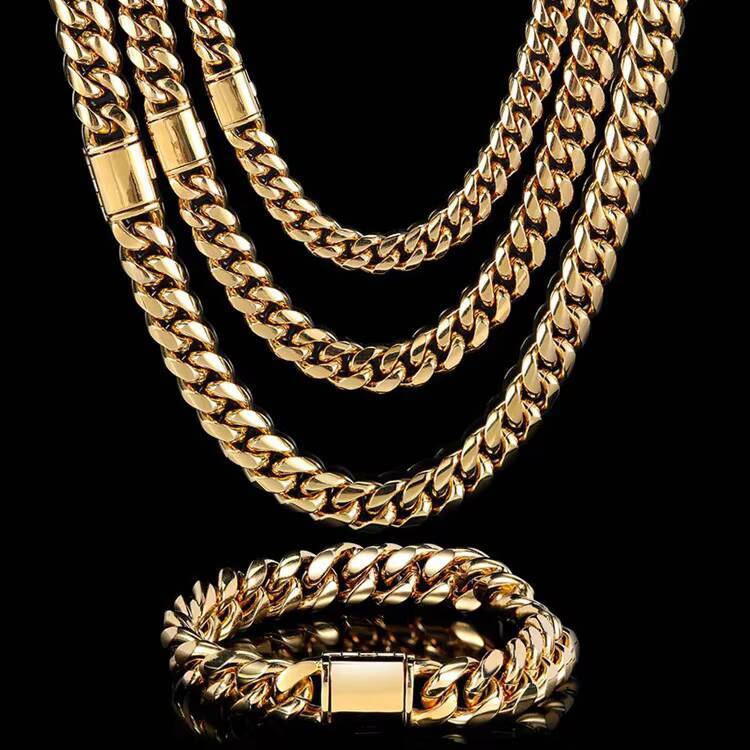 GZYS JEWELRY Wholesale High Quality Micro Pave 18k Gold Plated Miami Cuban Link Chain Mens Gold Chains Bulk