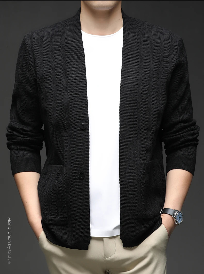 Spring and Autumn Sweater Knitted Mens Solid Color Business Leisure Versatile cardigan Coat 250905