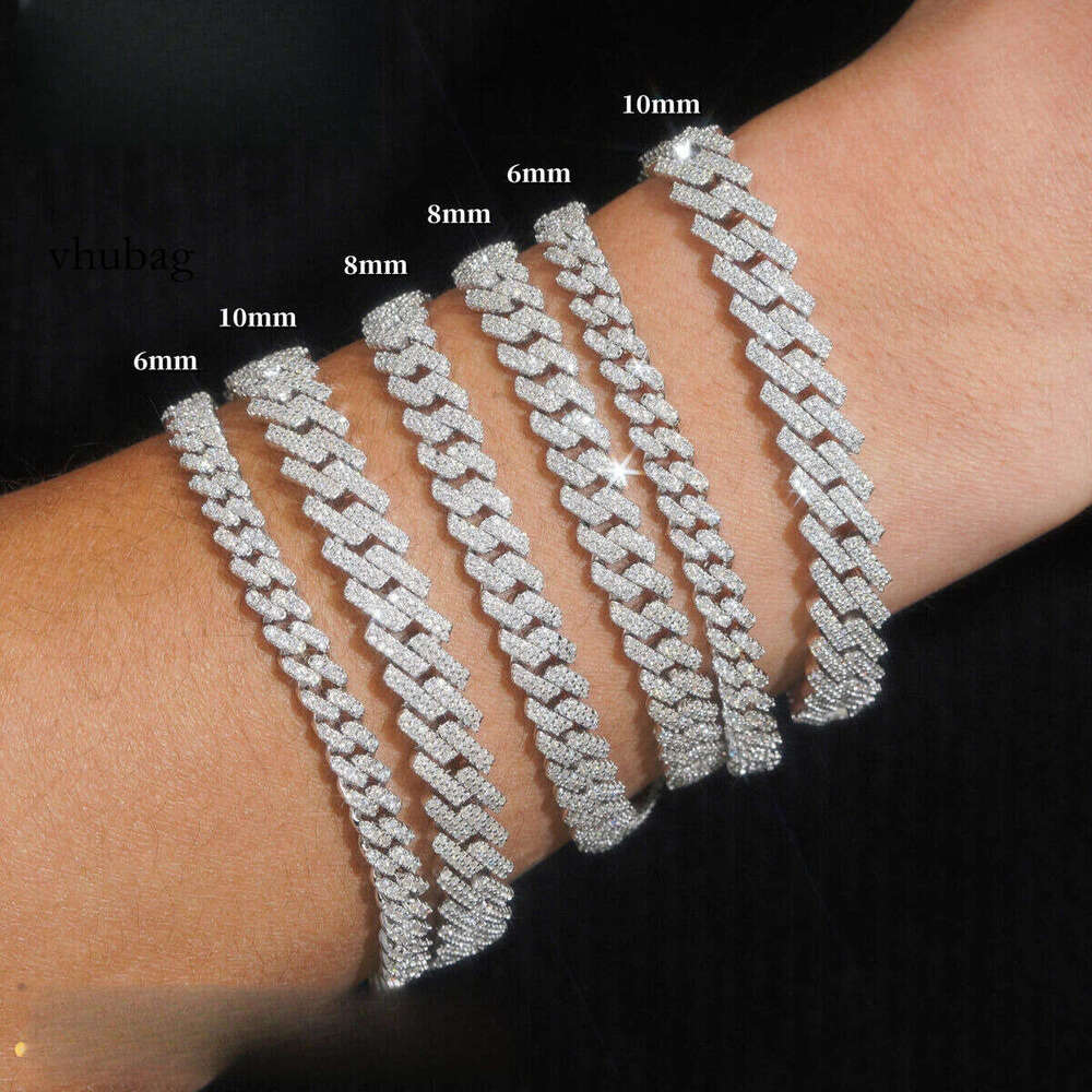 Hot Selling Hip Hop Jewelry 6mm 8mm 10mm Sterling Sier 14K Gold Iced Out Link Moissanite Cuban Bracelet