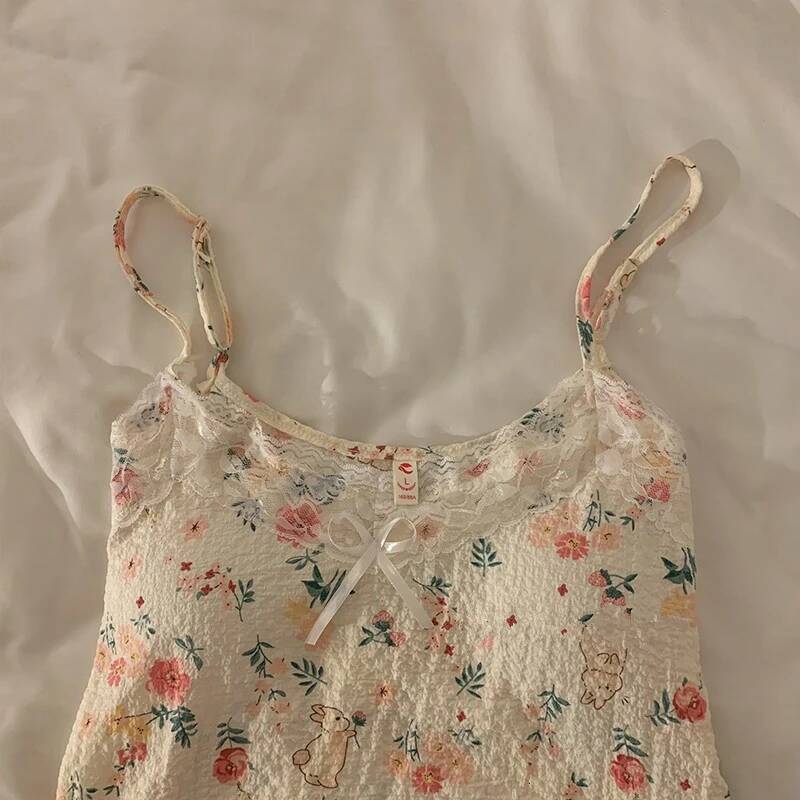 2025 New Bow design Flower Strap Pajama with Chest Mat for Women's S Summer Printed Thin Lace Top and Shorts Two Piece Pajama Set, Suitable for S