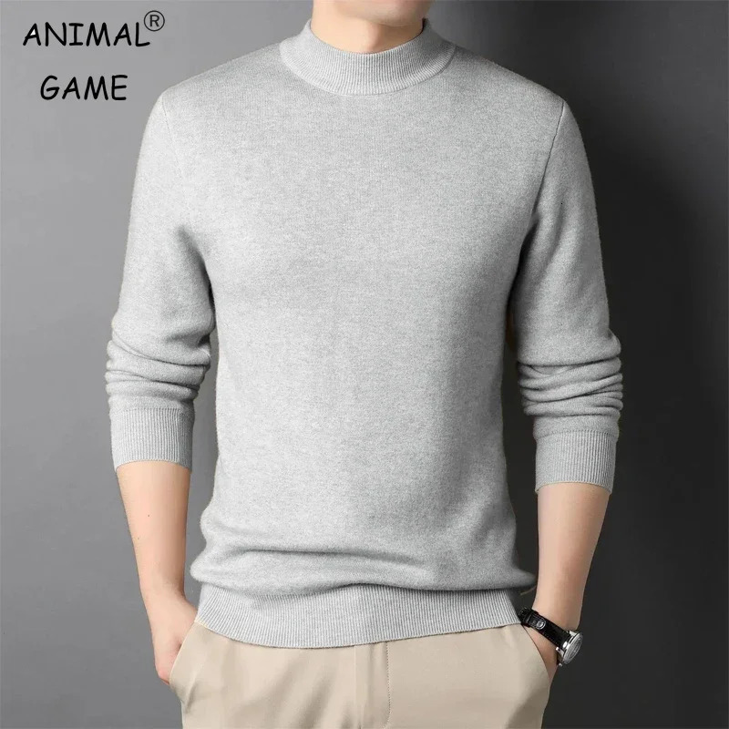 Autumn Mock Neck Sweater Coats Men Solid Color Pullovers Winter Man Half Turtleneck Knitwear Fashion Casual Mens Clothing 250905