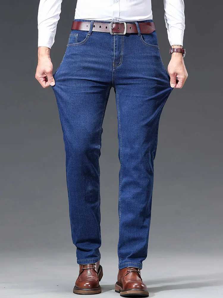Classic Mens Jeans New Embroidery Office Straight Denim Pants Male Stretch Spring Autumn Business Casual Trousers Blue Black W250905