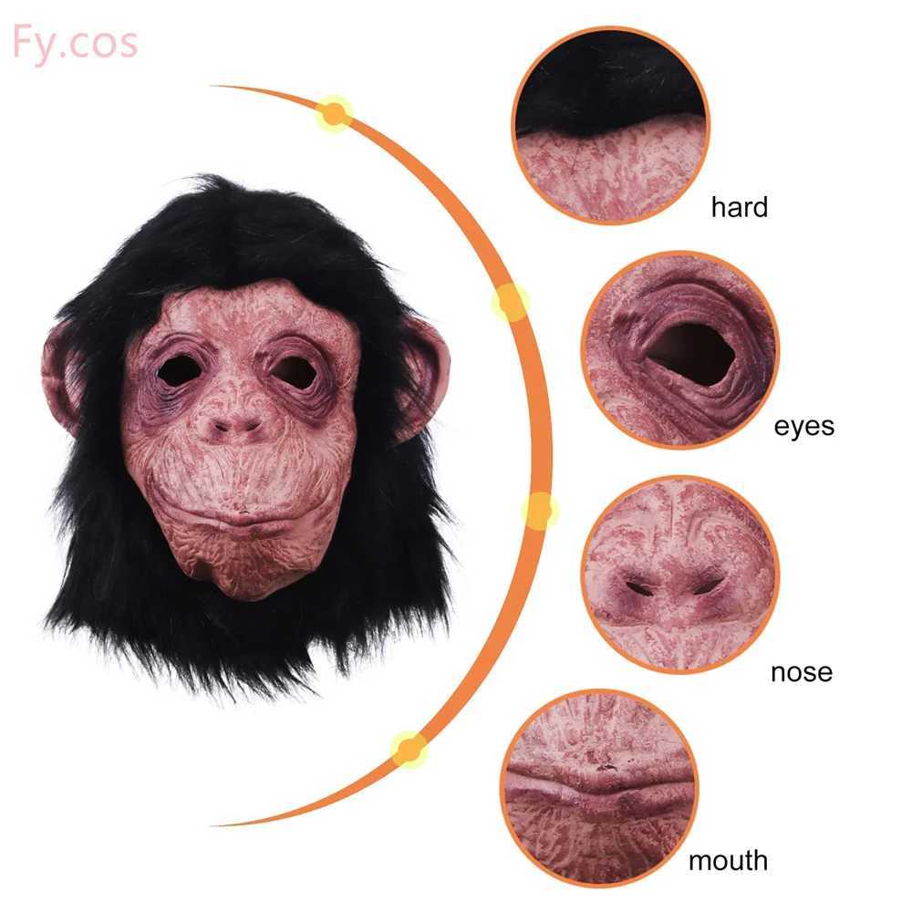Gorilla Mask Novelty Monkey Orangutan Costume Cosplay Latex Animal Funny Full Face Party Hair Dress Black Halloween for AdultsXJ250905