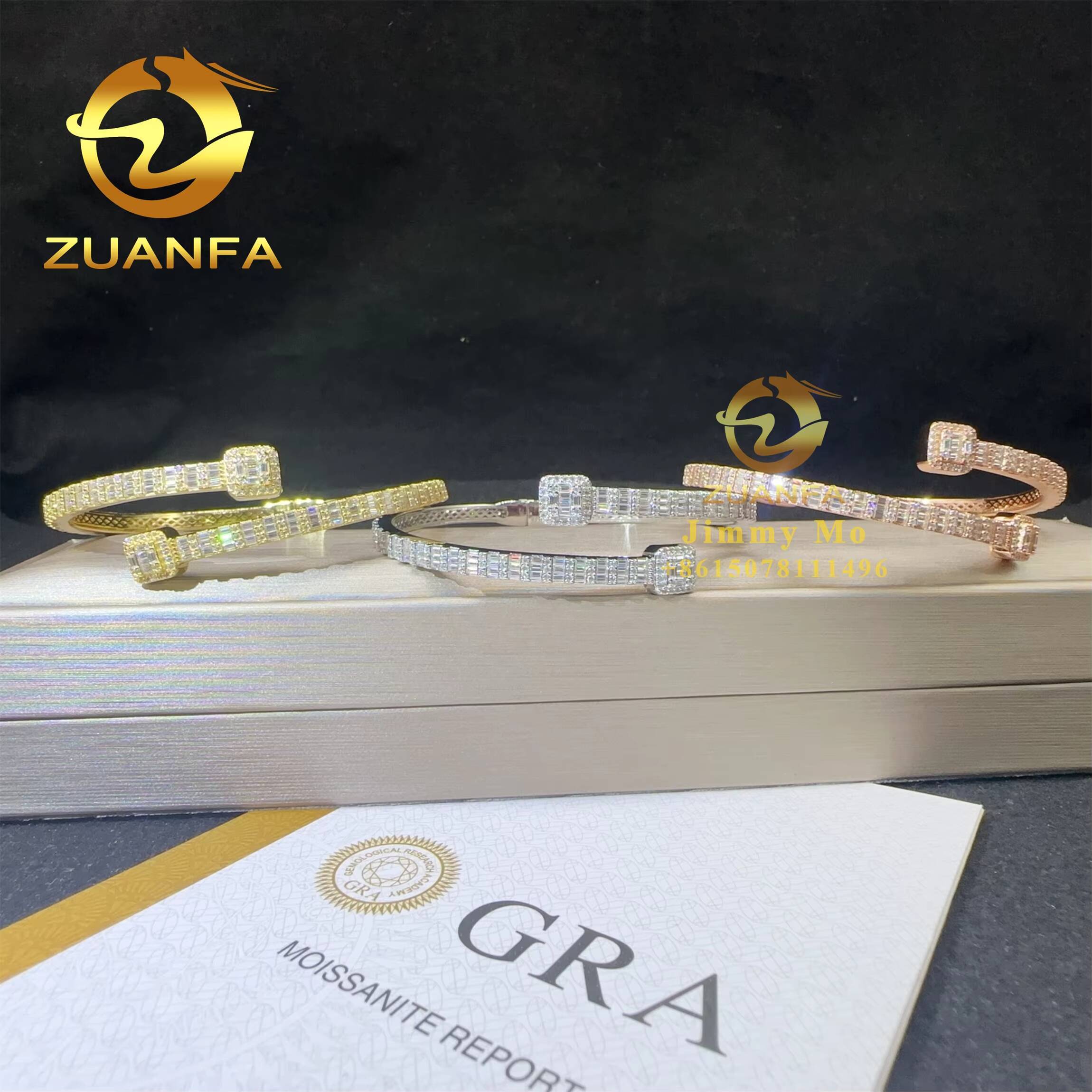 New Arrivals Fashion Men Jewelry 925 Silver Iced Out Hip Hop Jewelry VVS1 Baguette Moissanite Diamond Bracelet Bangle Men