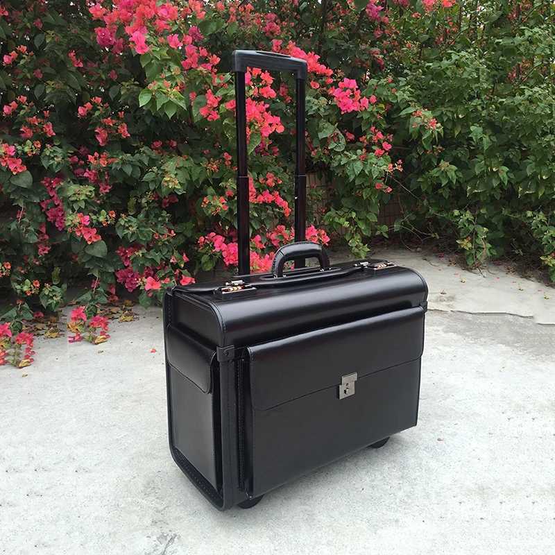 Captain Pilot Trolley Luggage Genuine Leather Flight Suitcase Flight Attendant Air Case Lawyer Business Checkin Box 1819 Inch Z250905