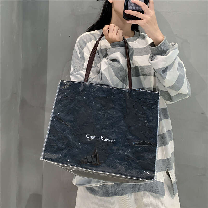 DuPont Kraft Paper Handbag Women PVC Capacity Shopping Transparent Jelly Single Shoulder Tote Large Bag