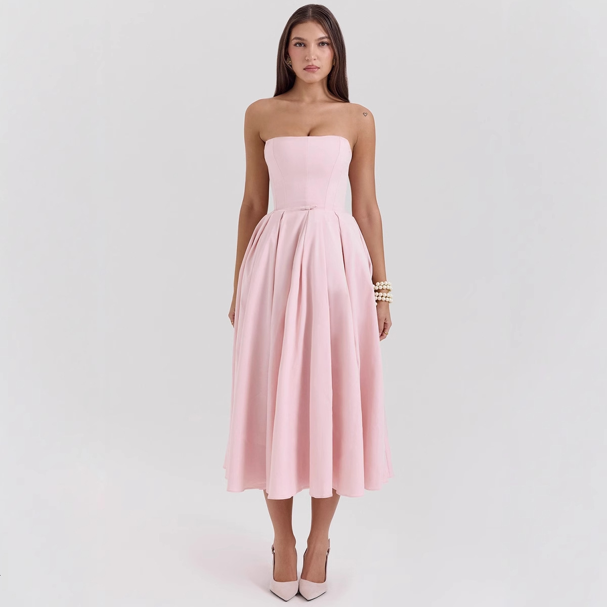 Sexy Womens Summer Outfit HighEnd Fishbone Strapless Dress Pure Desire Style Slim Fit Backless MidLength Dress